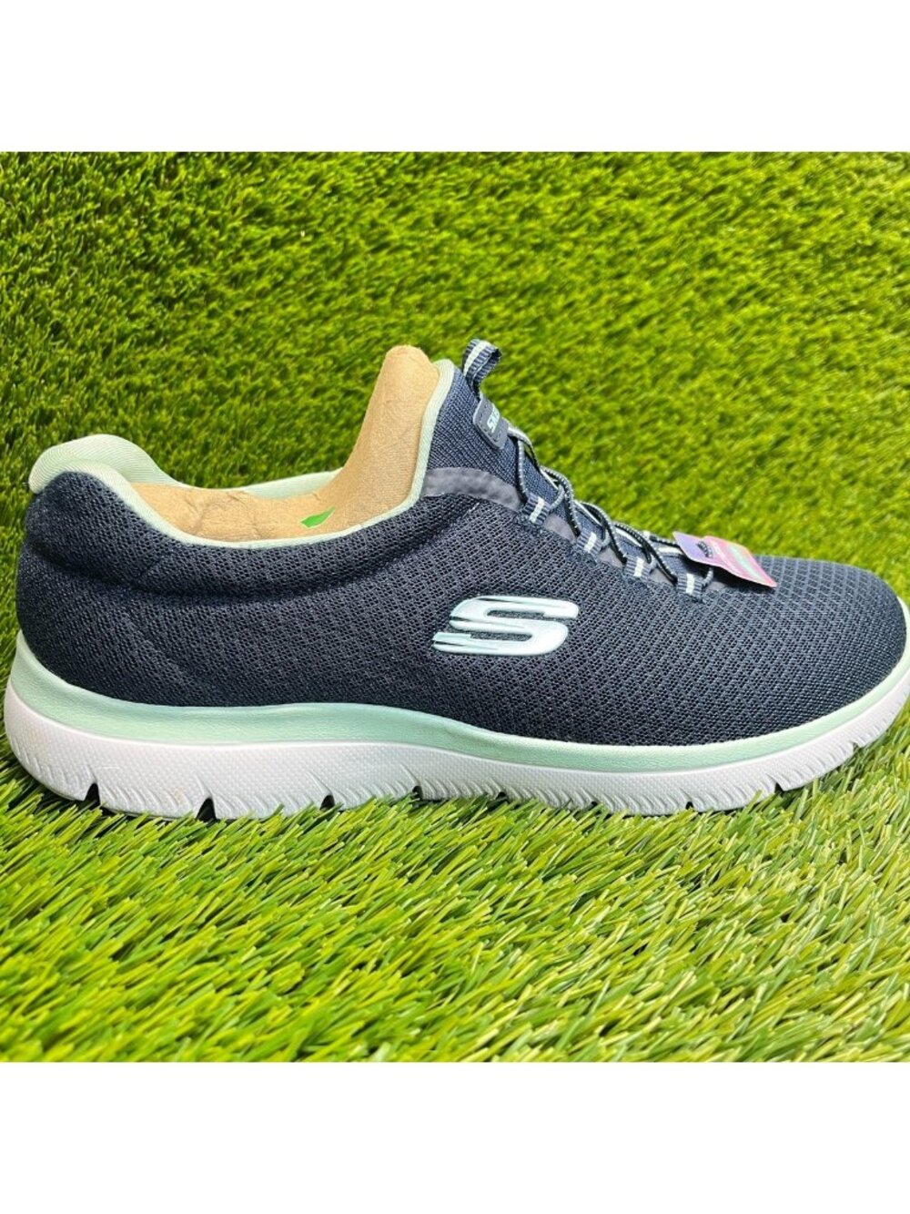 Skechers Summits Womens Size 11 Navy Blue Green Athletic Running Shoes Sneakers